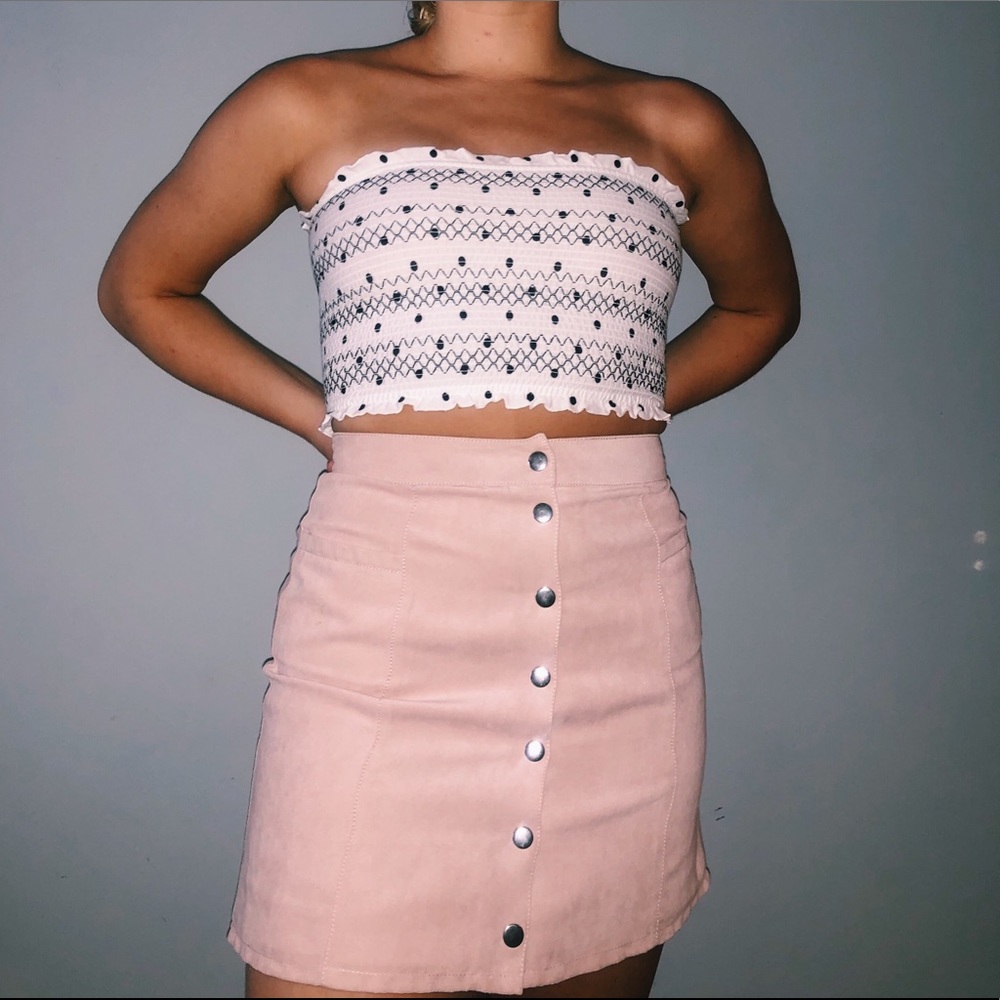 H&M Pink Suede Button Up Skirt